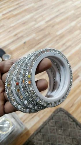 Mirror Work Silver Sip Bangles