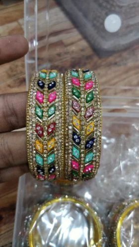 Multicolor Stone Work Metal Bangles