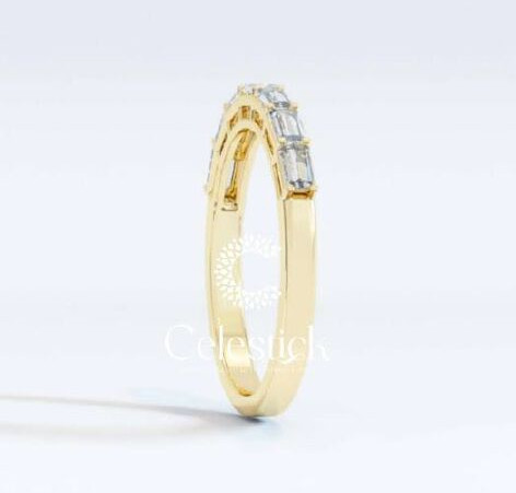 Yellow Gold Celestick Brick Row Baguette Half Eternity Lab Grown Diamond Ring