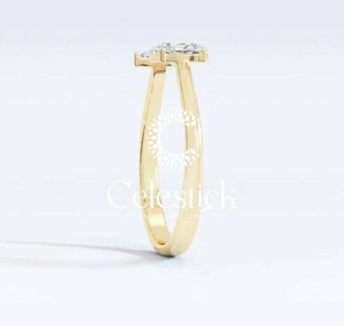 Yellow Gold Celestick Oval and Marquise Lab Grown Diamond Open Ring