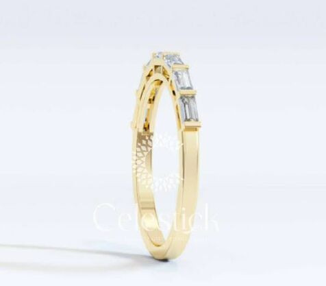 Yellow Gold Celestick Facade Baguette Half Eternity Lab Grown Diamond Ring