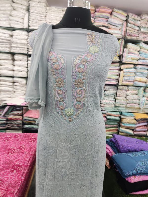 Ladies Light Grey Cotton Embroidered Unstitched Suit