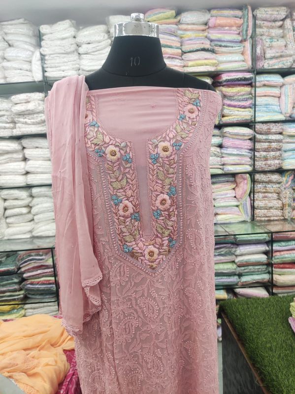 Pink Embroidery Cotton Suit Material