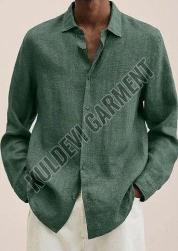 Mens Green Full Sleeve Casual Linen Shirt