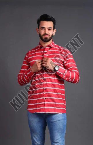 Mens Poly Cotton Striped Full Sleeve Shirt