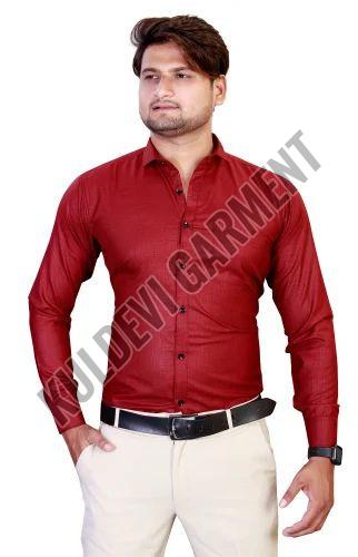 Mens Red Full Sleeve Plain Shirt