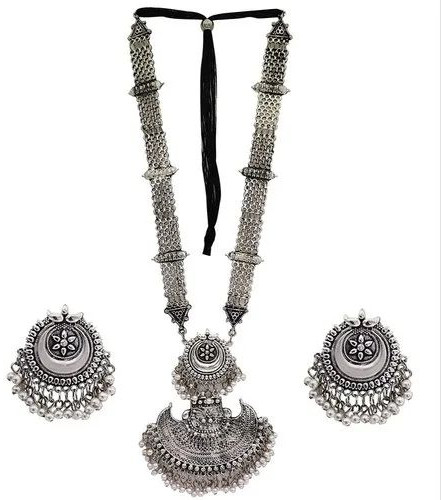 Artificial Silver Long Chain Necklace Set