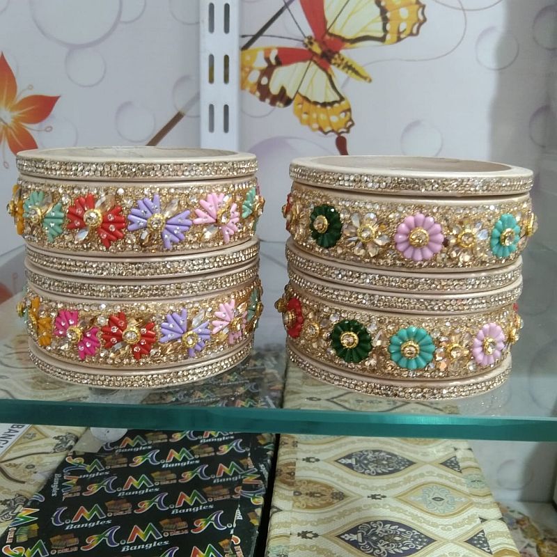 Flower Design Multicolor Lac Bangle Set