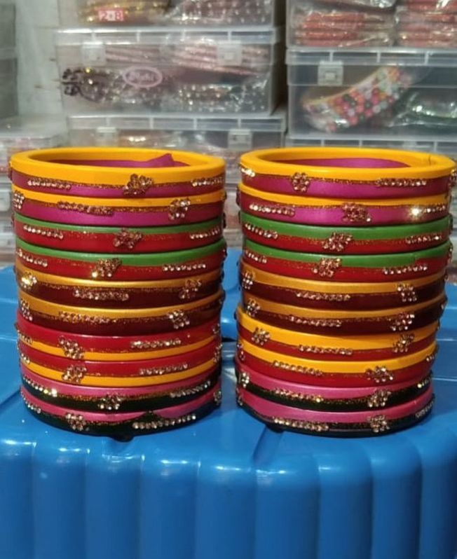 Multicolor Stone Work Ladies Party Wear Lac Bangle Set