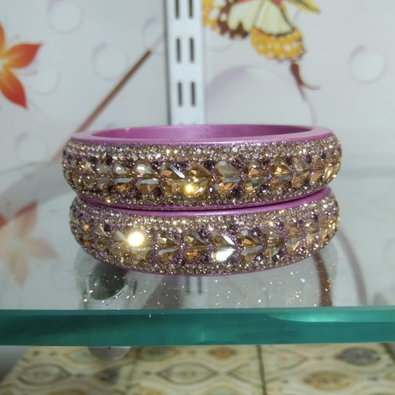 Stone Work Party Wear Pink Lac Bangle Set