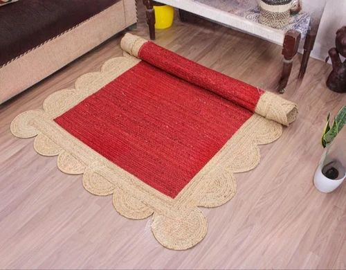 Plain Red Natural Jute Rug