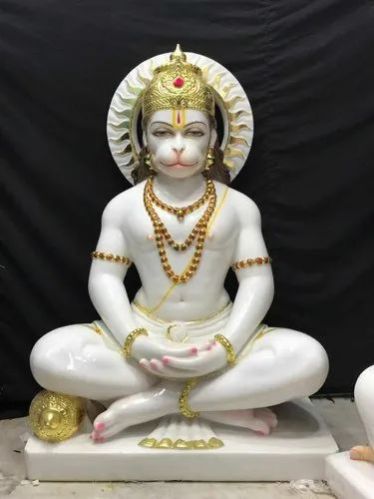 1 Feet Marble Sitting Hanuman Statue