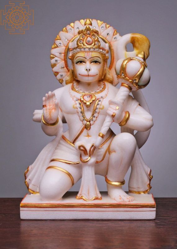 3 Feet Marble Sitting Hanuman Statue