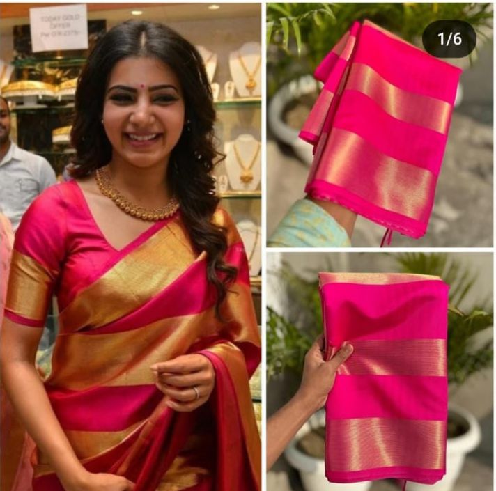 Rani Pink & Golden Banarasi Silk Saree