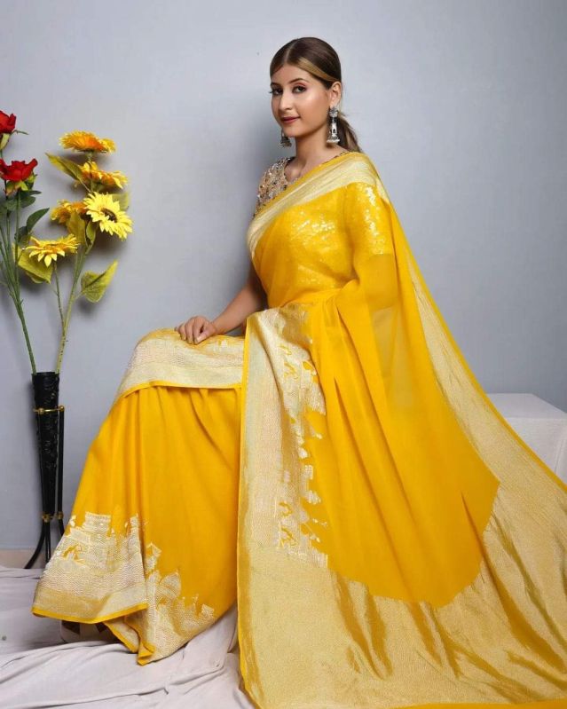 Yellow Banarasi Silk Saree