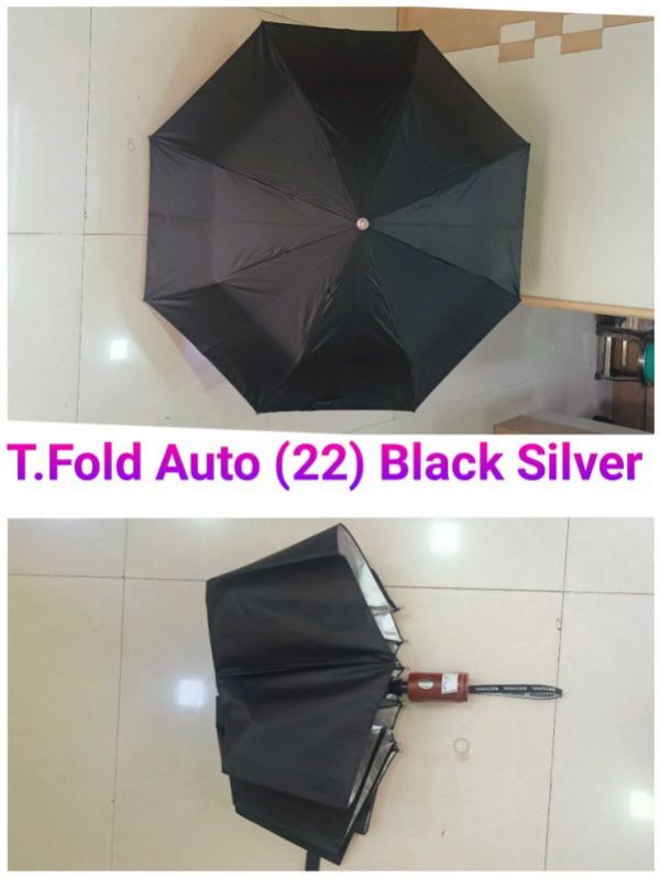 Three Fold Auto Black Silver Umbrella