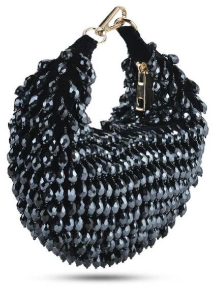 Ladies Black Nano Crystal Boat Hand Bag