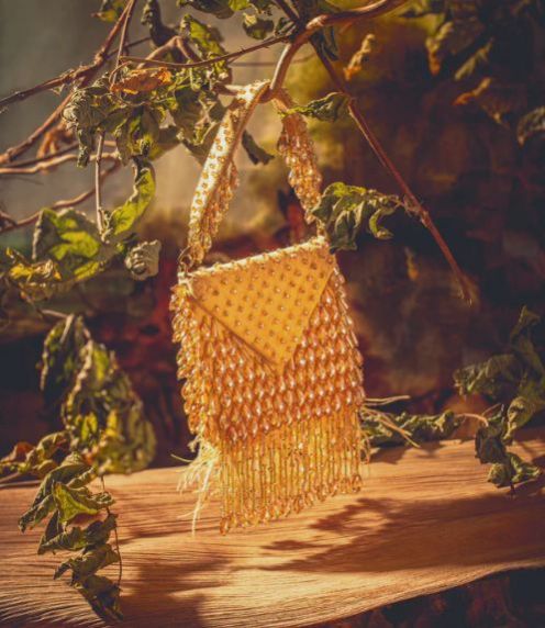 Ladies Golden Crystal Micro Hand Bag