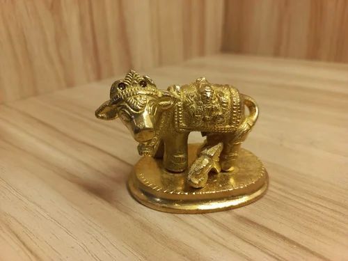 2.5 Inch Brass Kamadhenu Cow and Calf Statue