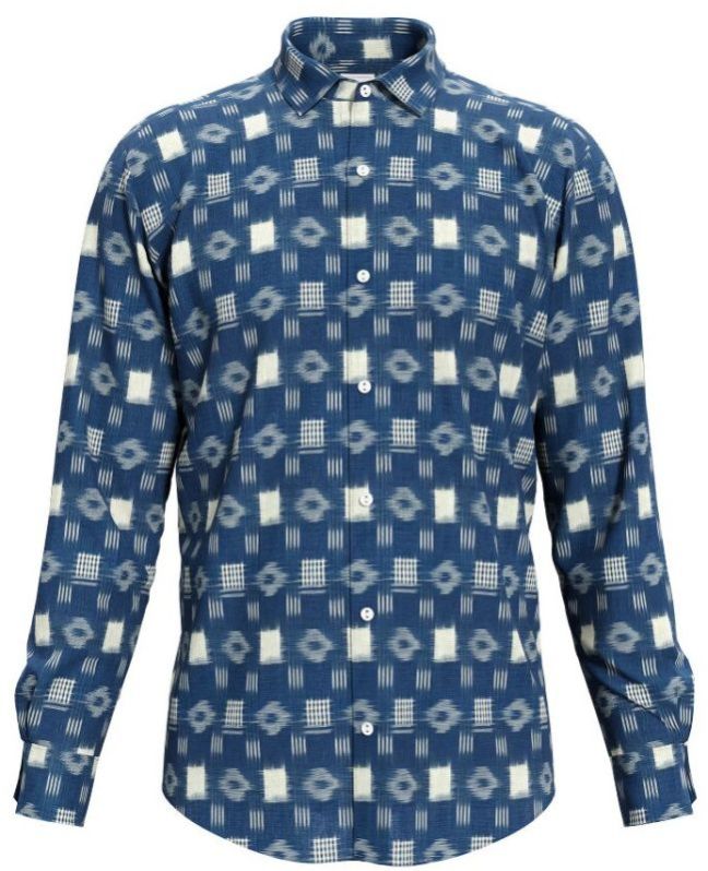 Dorrcee Mens Blue Loom Craft Heritage Cotton Blend Printed Shirt