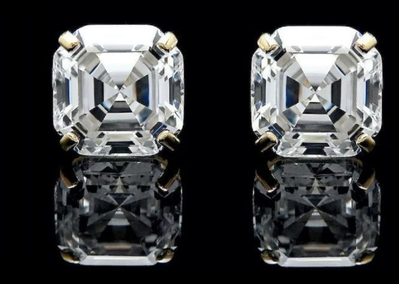 Mens Asscher Cut Diamond Earrings