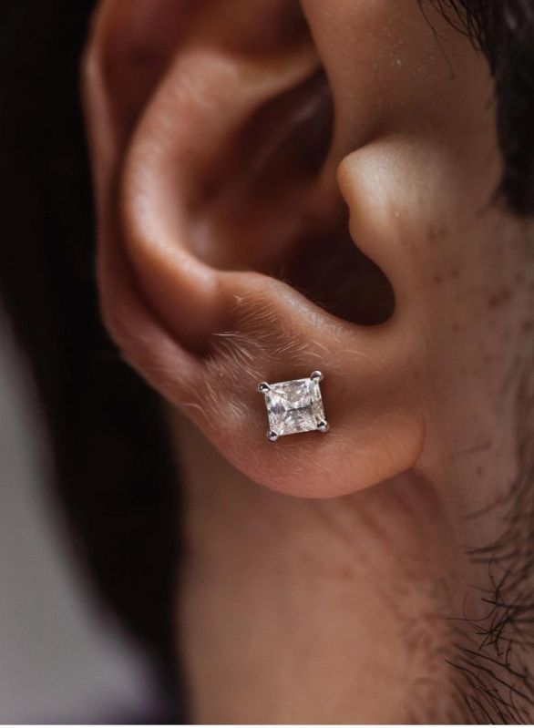 Mens Princess Cut Diamond Earrings