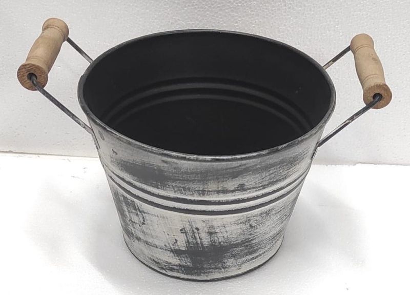 Black Round Iron Outdoor Planter with Handle