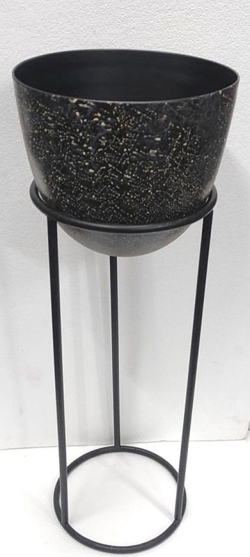 Black Round Iron Outdoor Planter with Stand