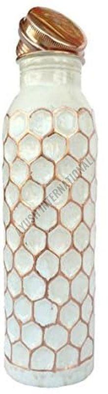 900 Ml White Hammered Copper Water Bottle