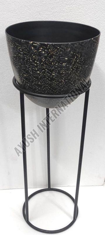 Black Round Iron Outdoor Planter with Stand