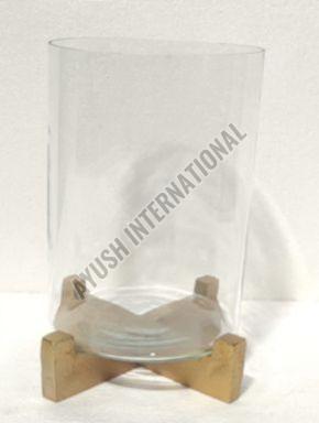 Glass Candle Holder with Wooden Base