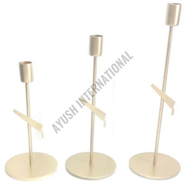 Set of 3 Pcs Golden Iron Candle Holder Stand