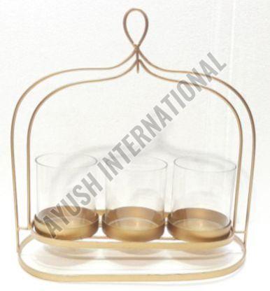 Three Set Glass Candle Holder with Aluminium Stand