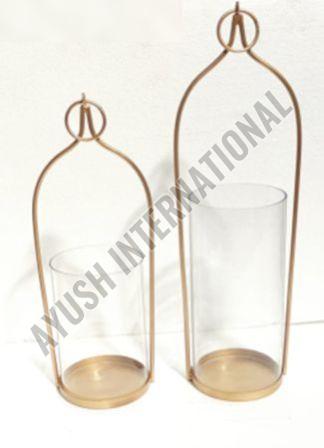 Two Set Glass Candle Holder with Iron Stand