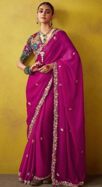 Ladies Dark Pink Organza Saree