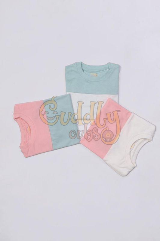 0-5 Year Color Blocking Girls Round Neck T Shirt