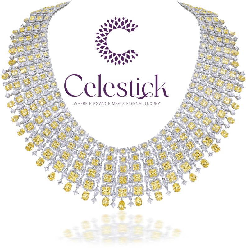Ladies Yellow And White Cubic Zirconia Stone Necklace