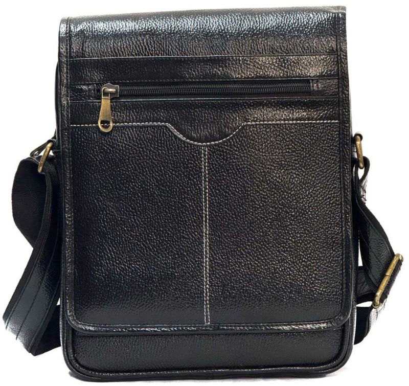 Leather Plain Black Sling Bag