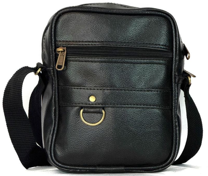 Plain Black PU Leather Sling Bag