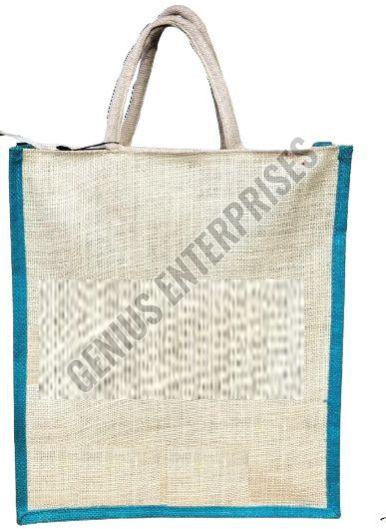 White and Blue Jute Carry Bag