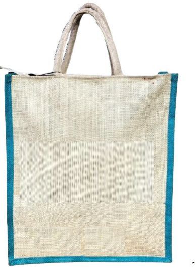 White and Blue Jute Carry Bag