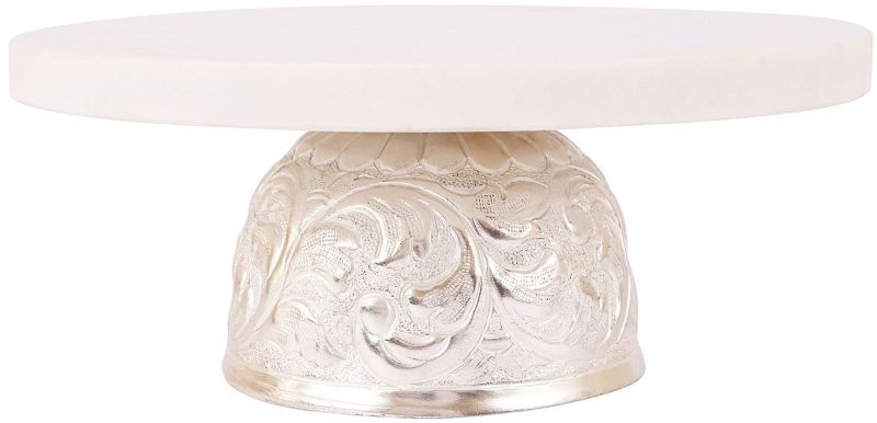 Marble Cake Stand with Silver Carved Base