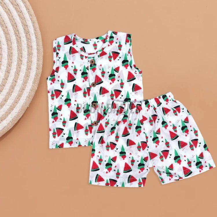 Baby Watermelon Print Cotton Jabla & Shorts Set