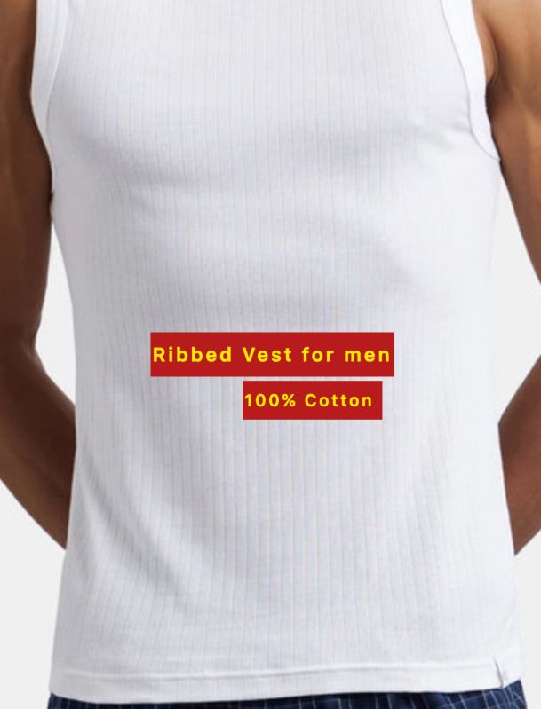 Mens White Ribbed Vest
