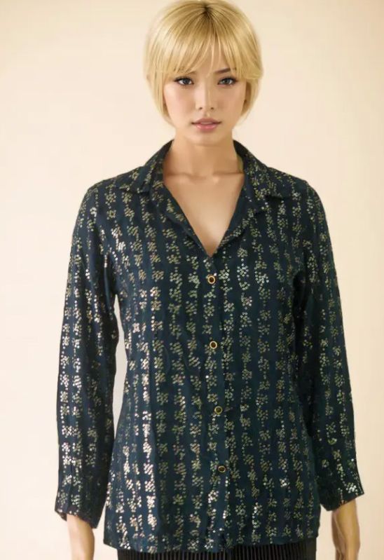 Black Embroidered Sequin Viscose Shirt