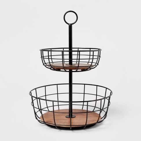 2 Tier Black Iron Fruit & Vegetable Basket