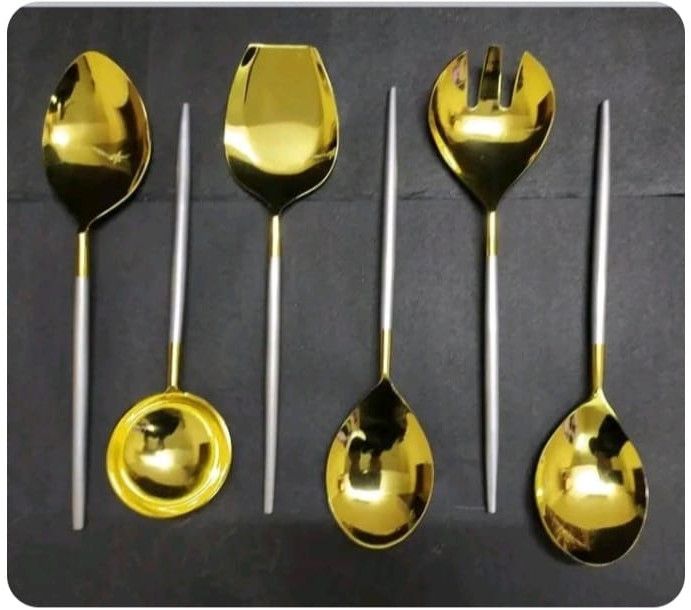 Shiny Gold Plated SS Spoon Set for Special Occasions