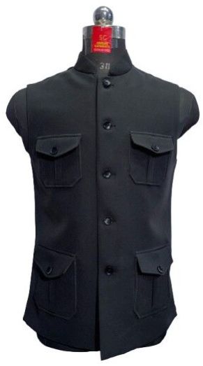 Black Colour 4 Pocket Sleeveless Nehru Jacket