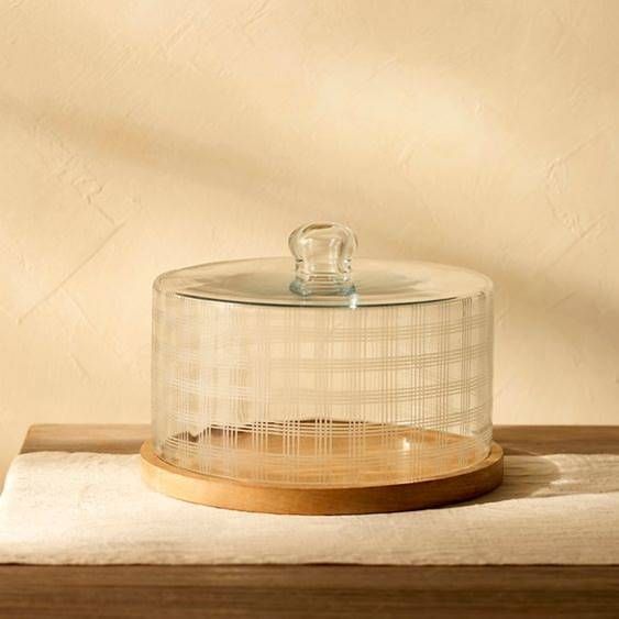 Check Etched Glass Cake Doom With Wooden Base