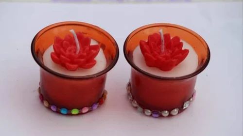 Soy Wax Red Glass Flower Decorative Candle